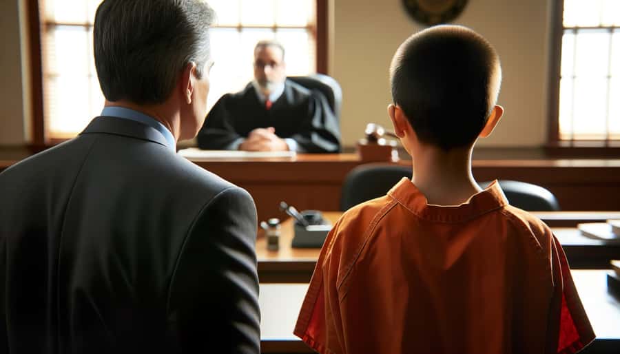 Young boy standing with his attorney inside a juvenile courtA Juvenile Defense Attorney specializes in defending children who find themselves in legal trouble